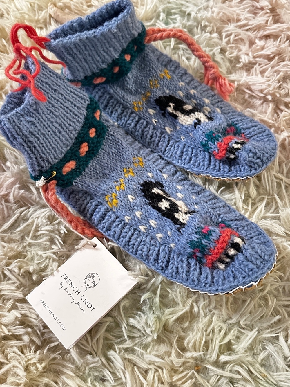NWT Free People French Knot "Frosty Friends" Slipper Socks Size Large - Picture 2 of 7